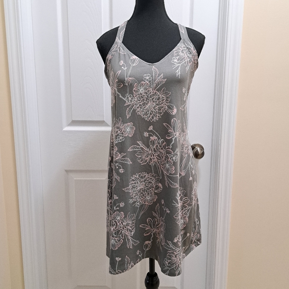 La Vie En Rose Floral Nightie Grey Pink Women's Size Large Soft Chemise Slip